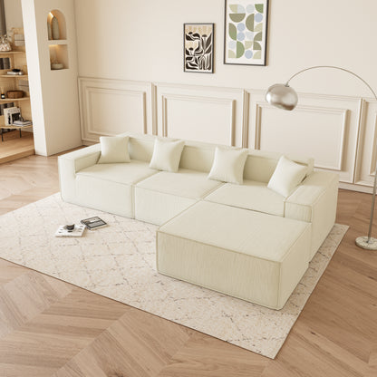 Beige Corduroy Modular Sofa - 3 Seat Apartment Sofa for Living Room