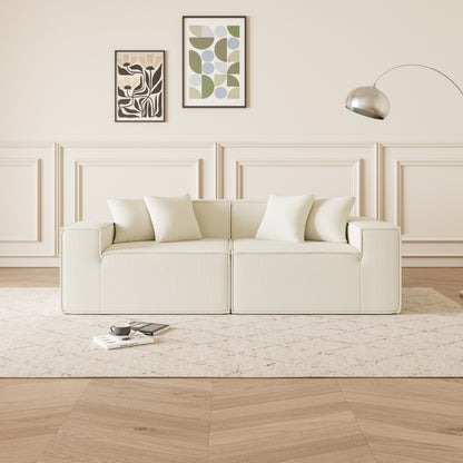 Beige Corduroy Modular Loveseat - 2 Seat Sofa for Small Spaces for Living Room