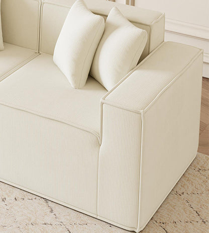 Beige Corduroy Modular Loveseat - 2 Seat Sofa for Small Spaces for Living Room