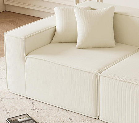 Beige Corduroy Modular Loveseat - 2 Seat Sofa for Small Spaces for Living Room
