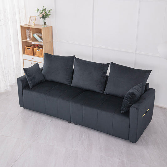 Velvet Modern 2-Seater Sofa, Black Two-Tone Sectional Couch with Contemporary Design, 82"  Living Room Furniture, Easy Assembly  , An Elegant Choice for Home Decoration