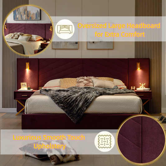 King Size Red Velvet Bed Frame - Wingback Headboard
