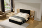 Luxurious Queen Platform Bed Frame, Velvet Upholstered with Metal Frame Headboard, 2 Built-in Wall Lamps and Bedside Table, Sturdy Metal and Solid Wood Frame, No Box Spring Needed, High-end Black