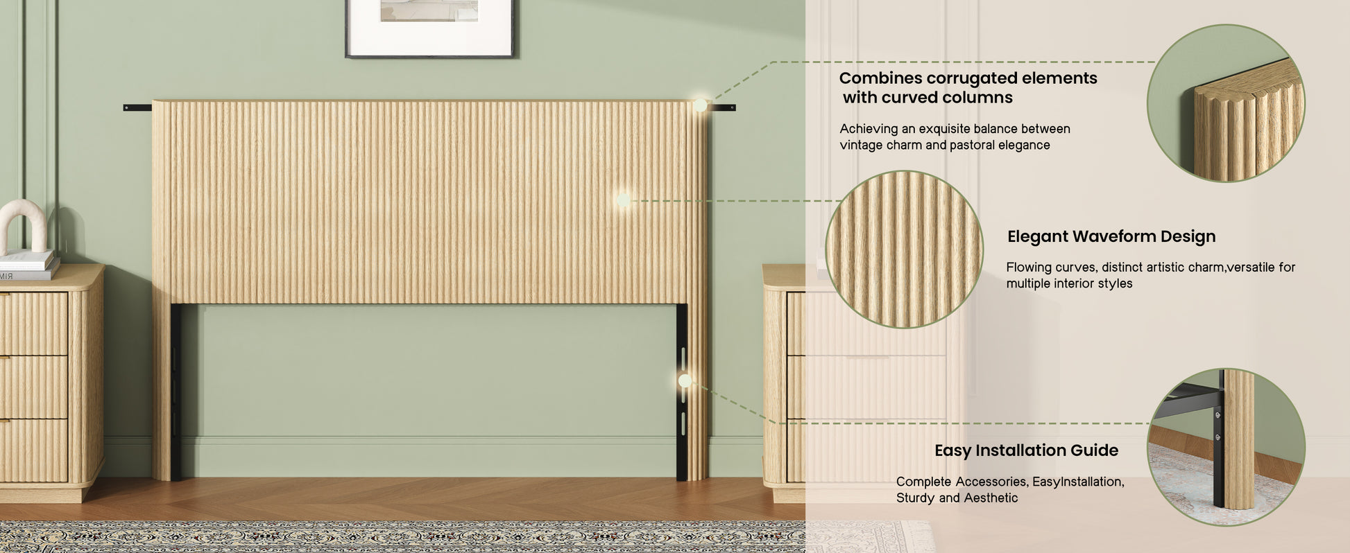 Queen Size Oak Headboard - Modern Farmhouse Style for Bedroom