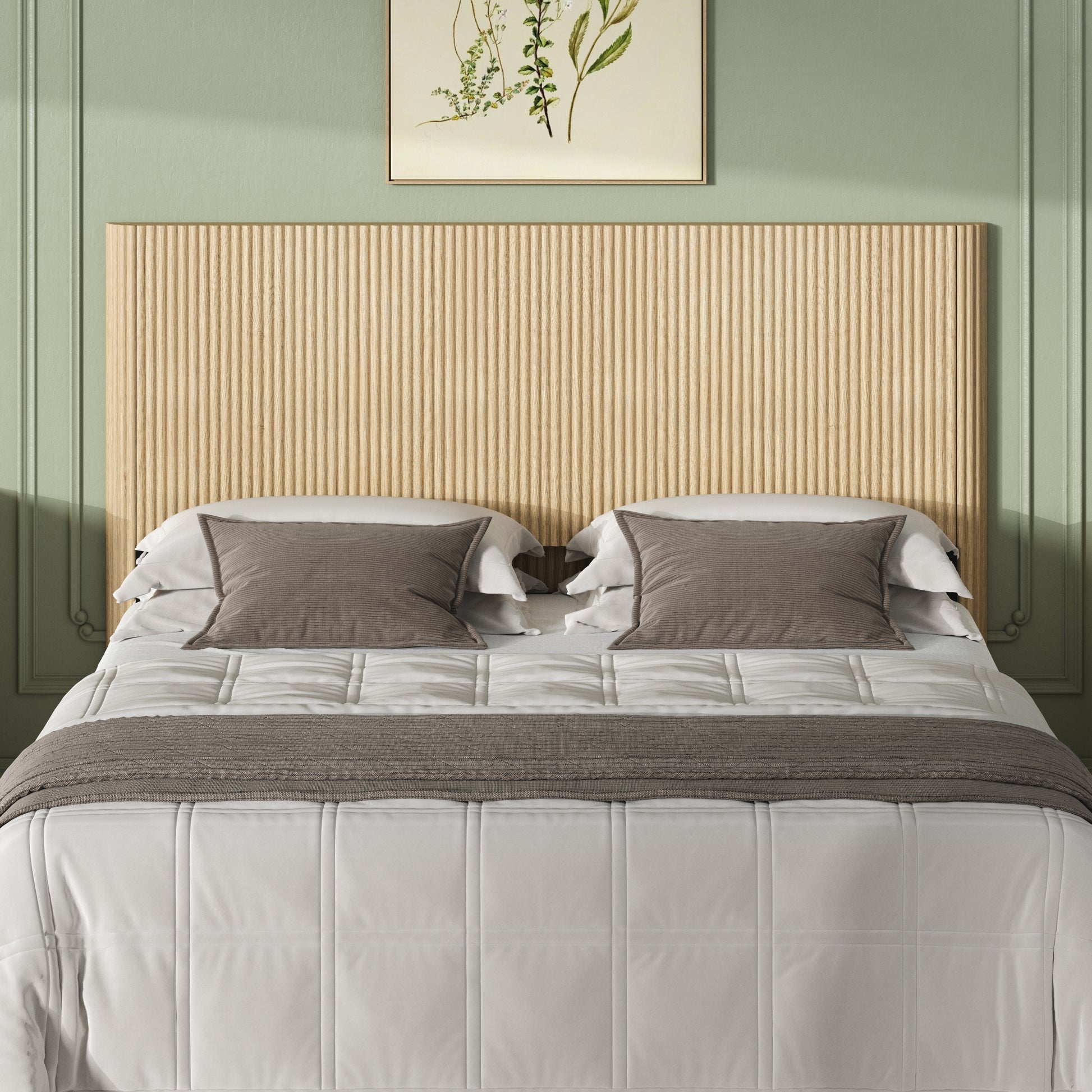 Modern Wooden Headboard with Arched Corrugated,Fits Queen Size Beds,  Vertical Grain Design, Farmhouse & Vintage Style, Easy Assembly, Oak.