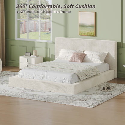 Queen Sherpa Cloud Bed Surround - Soft Upholstered Frame for Bedroom
