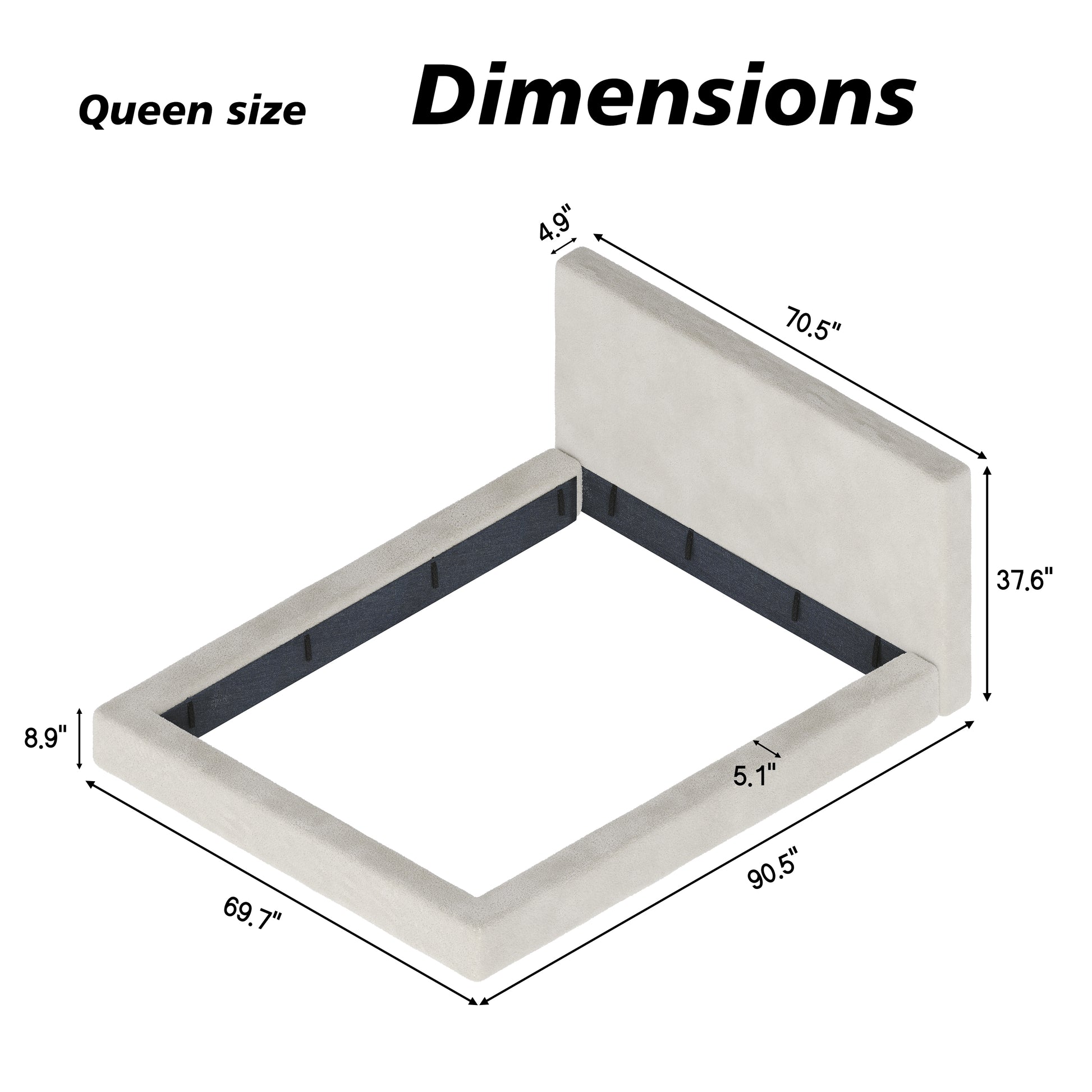 Queen Sherpa Cloud Bed Surround - Soft Upholstered Frame for Bedroom
