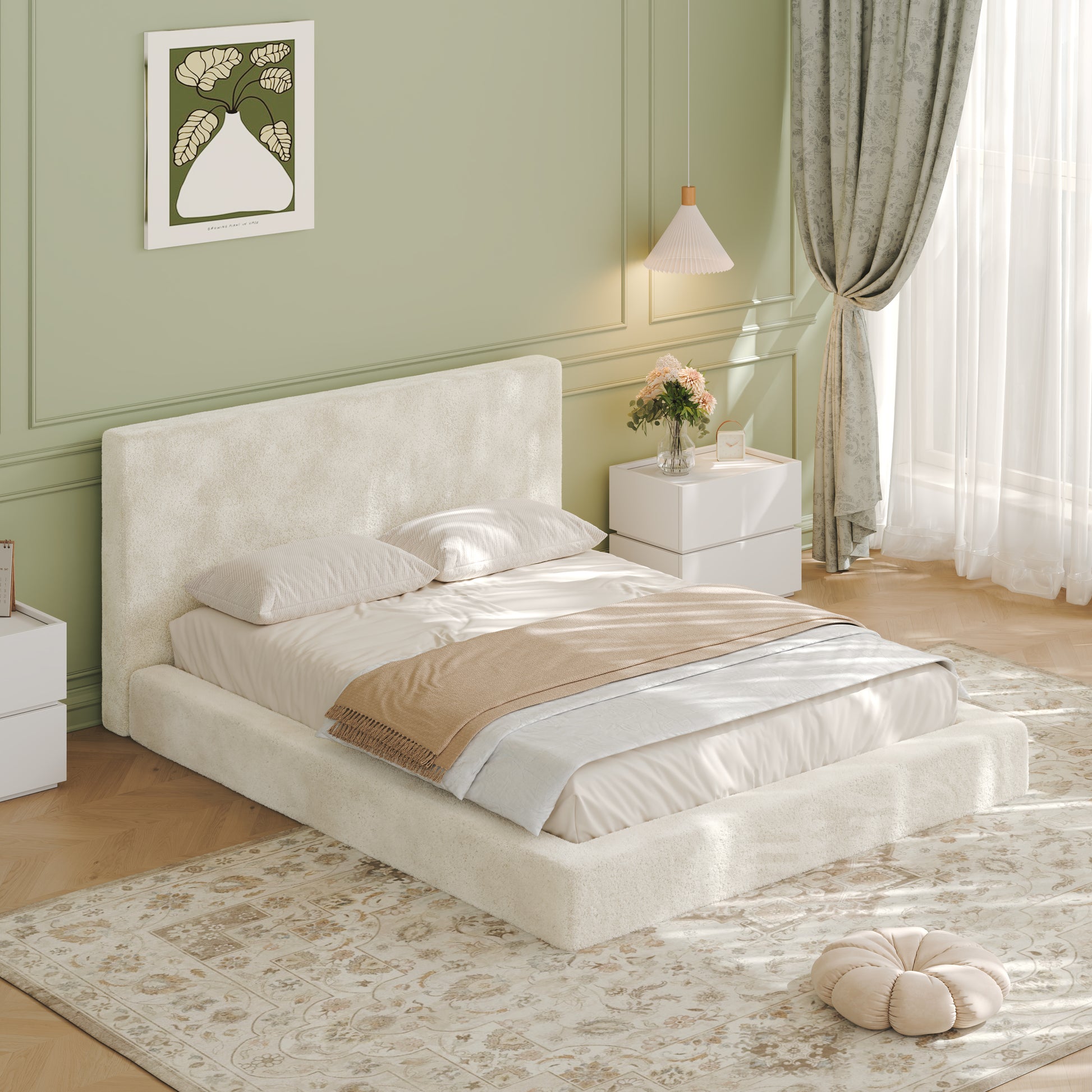AirFrame Queen Frameless Bed Surround, 8.7'' Cloud Upholstered sponge cushion, Easy Assembly (Excluding bed frame), Off-white.