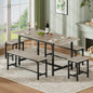 Expandable Dining Table Set for 4-8, 63" Large Extendable Kitchen Table with 2 Benches & 2 Stools, Modern Wood Top & Metal Frame, Space-Saving, Easy Assembly, Grey.