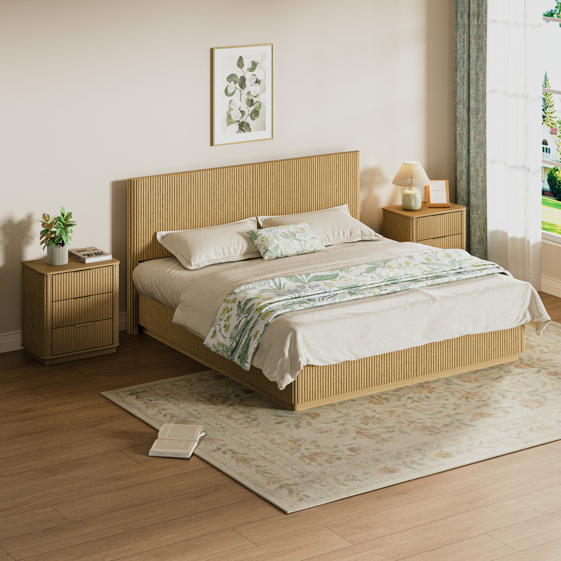 King Size Oak Bed Frame with Smart LED Lighting