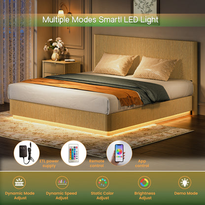 King Size Oak Bed Frame with Smart LED Lighting