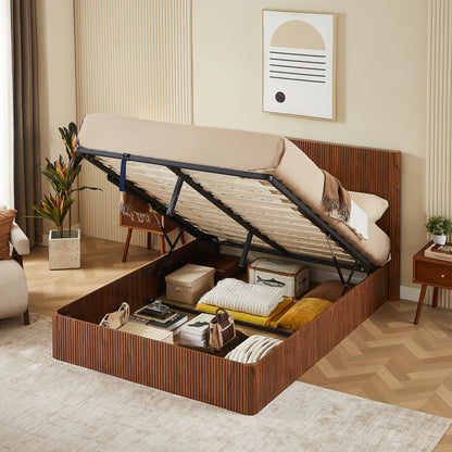 Queen Size Walnut Lift Up Bed Frame with Storage
