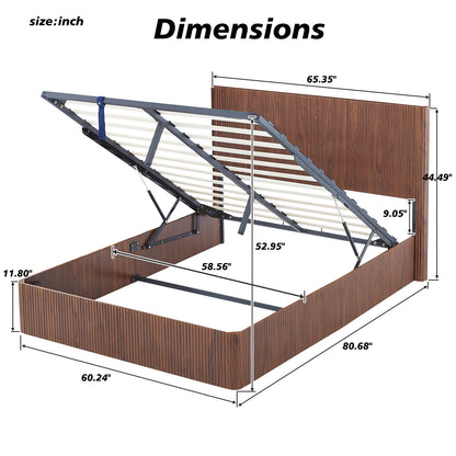 Queen Size Walnut Lift Up Bed Frame with Storage