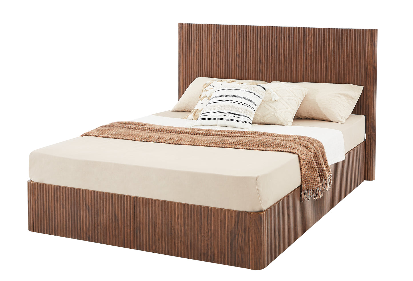 Queen Size Walnut Lift Up Bed Frame with Storage