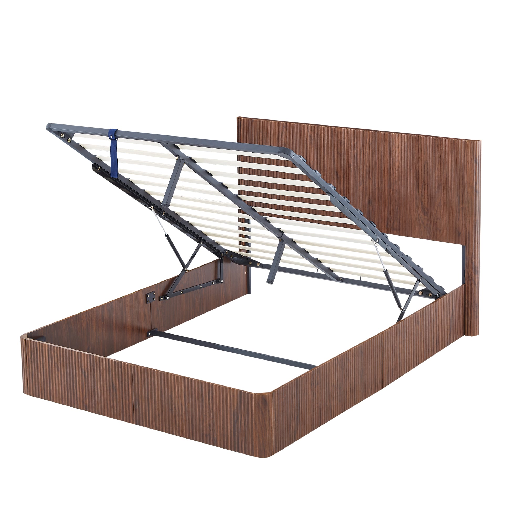 Queen Size Walnut Lift Up Bed Frame with Storage