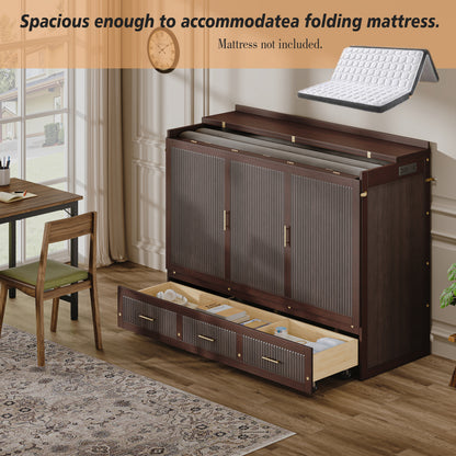 Queen Size Murphy Bed Cabinet - Coffee, Storage & USB Charging for Bedroom