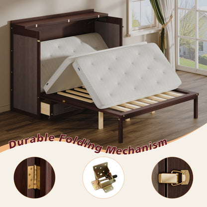 Queen Size Murphy Bed Cabinet - Coffee, Storage & USB Charging for Bedroom