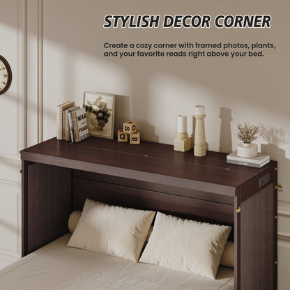 Queen Size Murphy Bed Cabinet - Coffee, Storage & USB Charging for Bedroom
