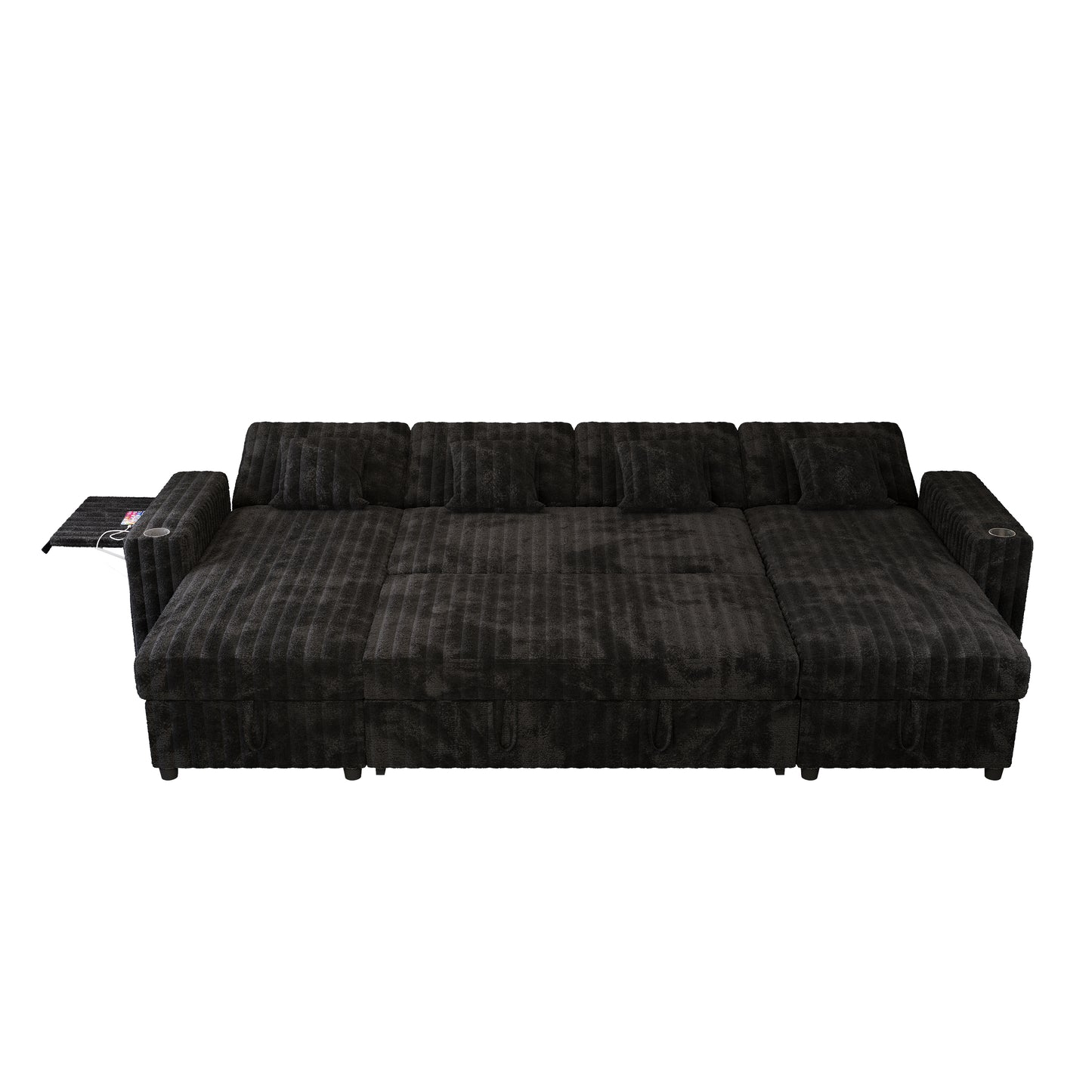 6 Seat Corduroy Sleeper Sofa Bed - Black
