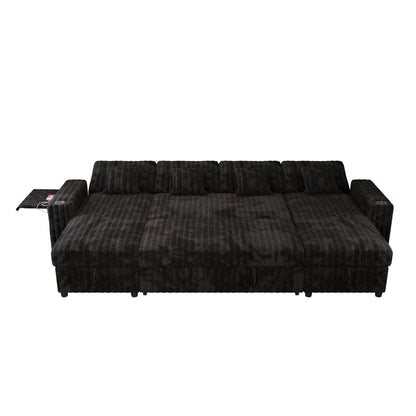 6 Seat Corduroy Sleeper Sofa Bed - Black