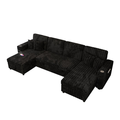 6 Seat Corduroy Sleeper Sofa Bed - Black