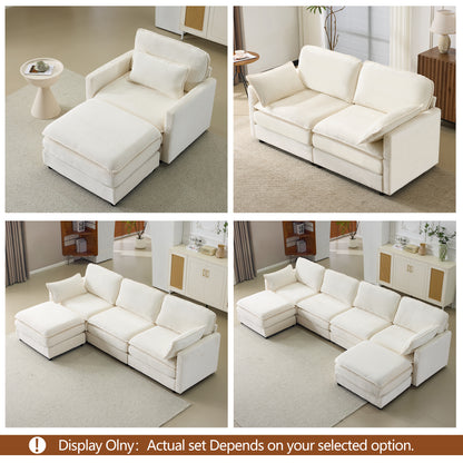 54" Beige Corduroy Sofa - Modular Sofa with Ottoman for Living Room