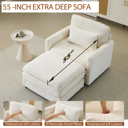54" Beige Corduroy Sofa - Modular Sofa with Ottoman for Living Room