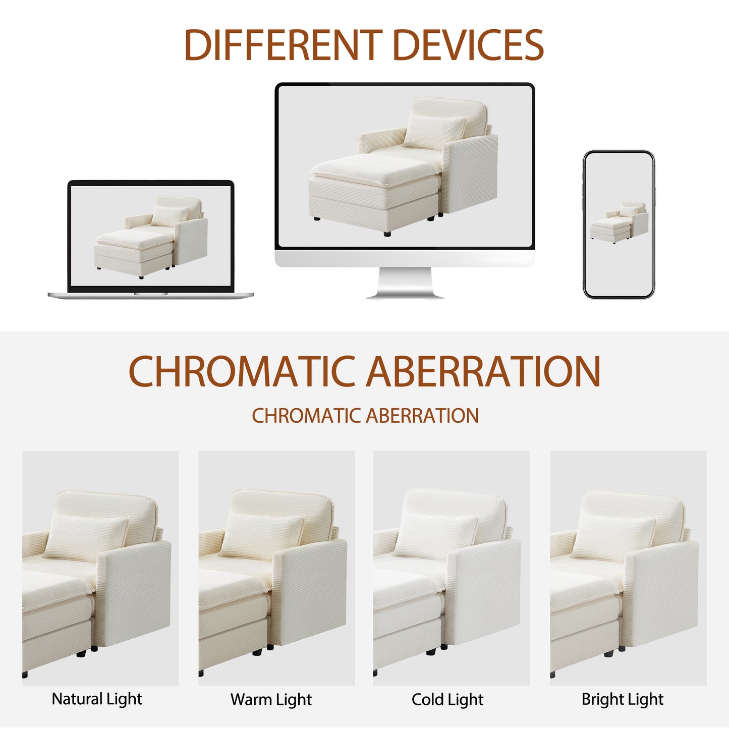 54" Beige Corduroy Sofa - Modular Sofa with Ottoman for Living Room