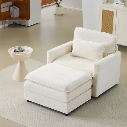 54" Plush Cloud Sofa: Modular Single + Ottoman Sofa with 22" Beige Chenille Cushions + 1 Throw Pillows - Compact Size for Apartment, Living Room, Bedroom (Beige)