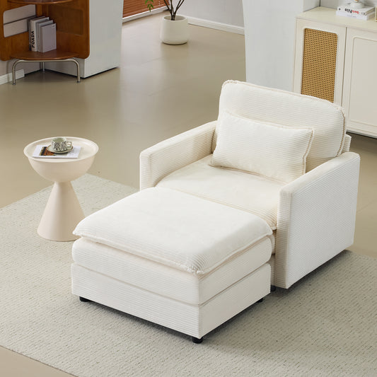 54" Plush Cloud Sofa: Modular Single + Ottoman Sofa with 22" Beige Chenille Cushions + 1 Throw Pillows - Compact Size for Apartment, Living Room, Bedroom (Beige)