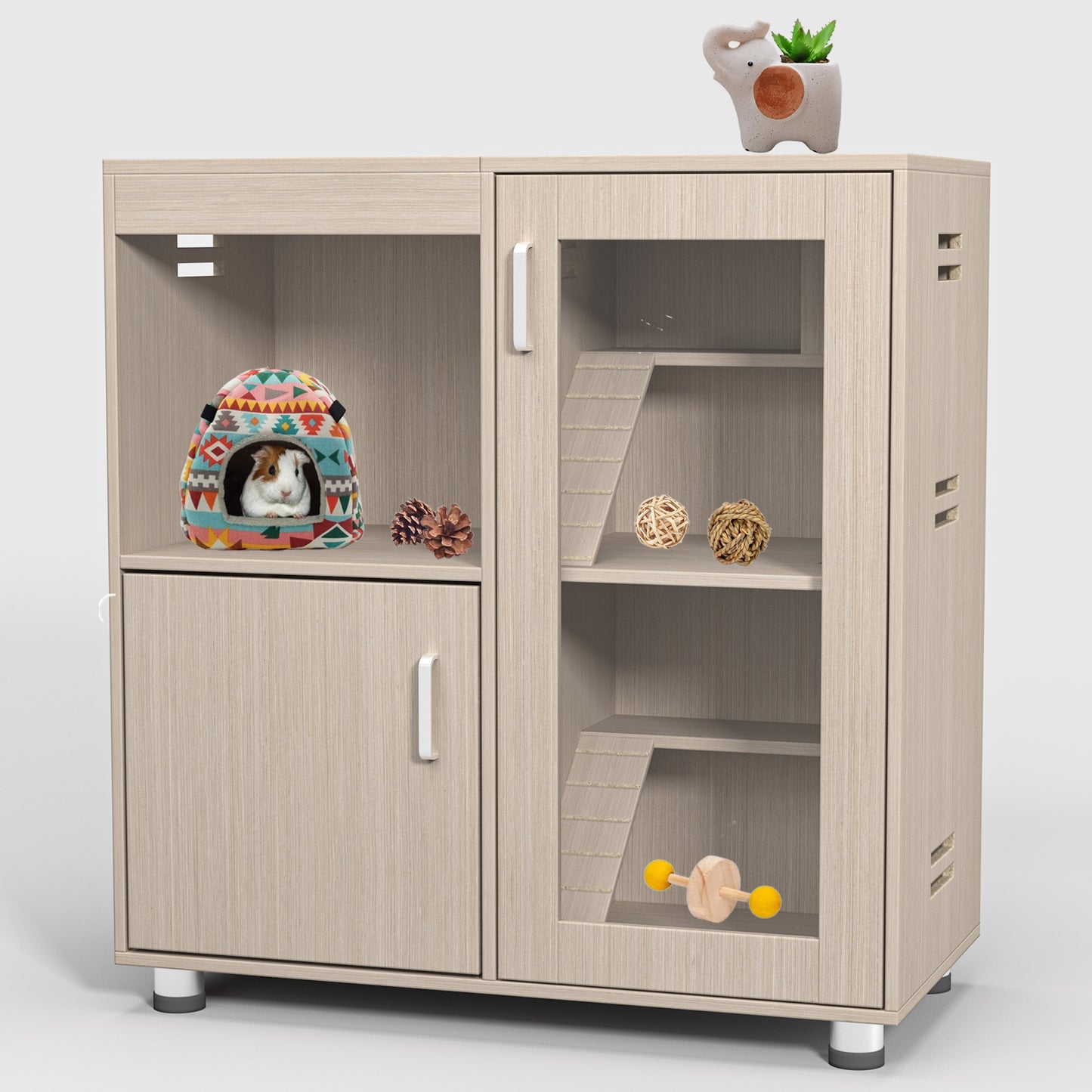 4-Tier Hamster Cage with Storage - Wood & Acrylic Windows
