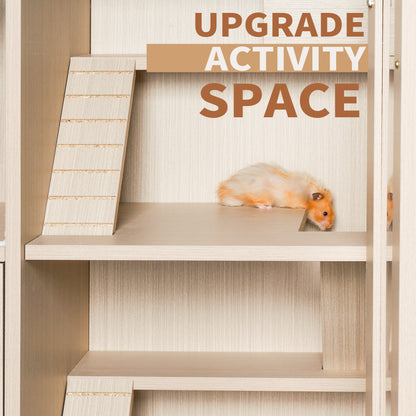 4-Tier Hamster Cage with Storage - Wood & Acrylic Windows