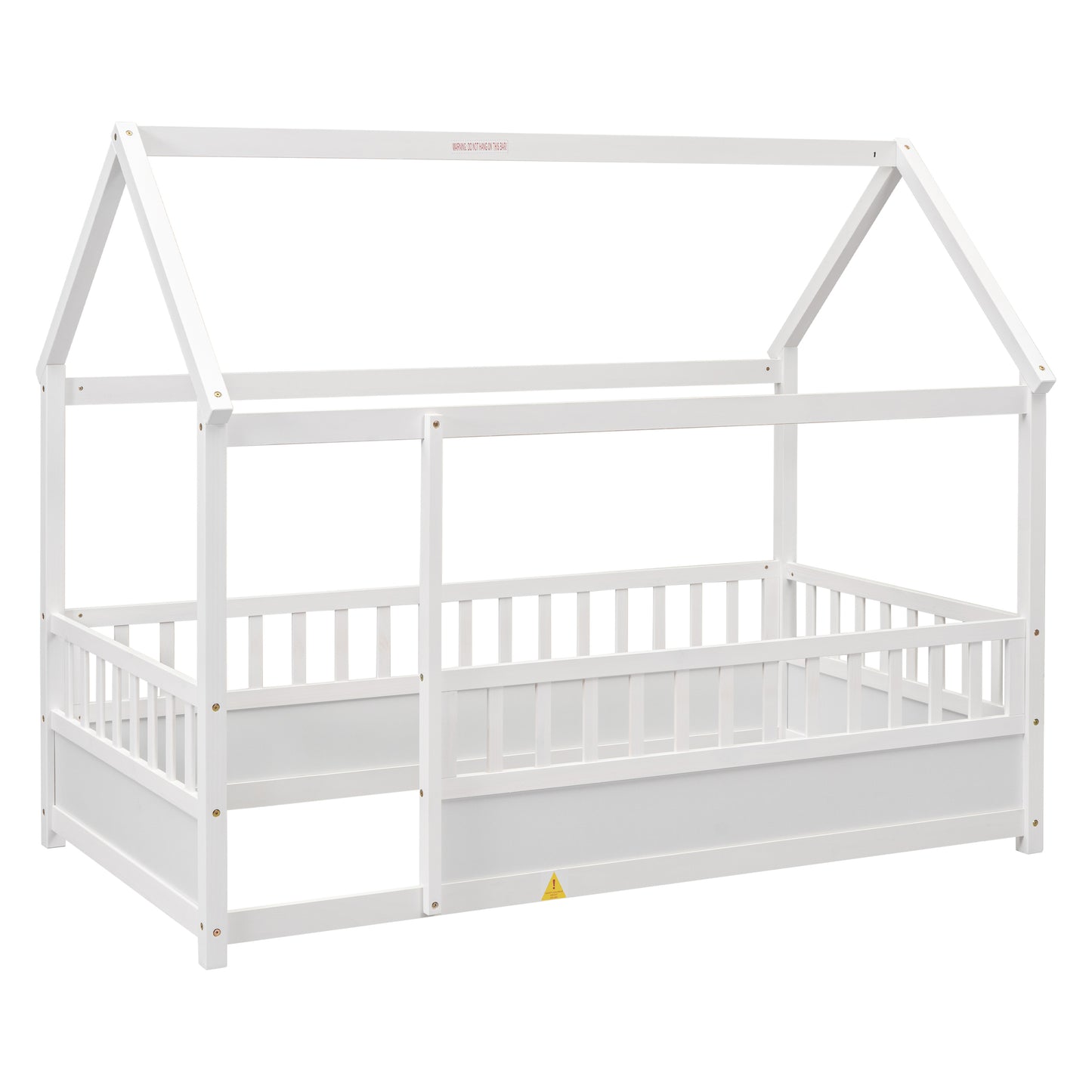 Twin Size Wooden Bed with House Roof Frame, White