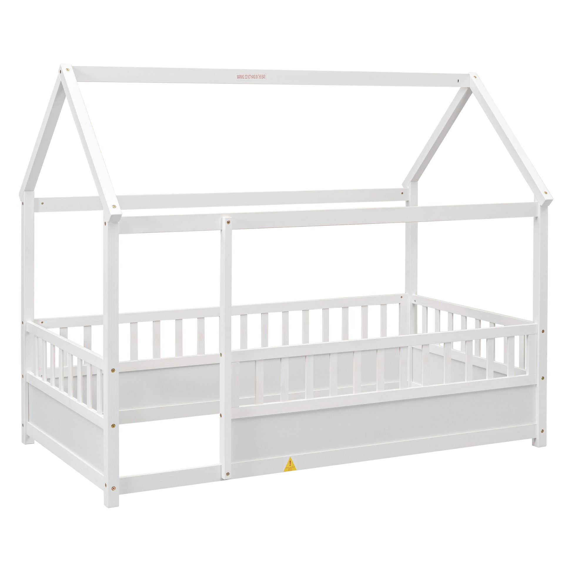 Twin Size Wooden Bed with House Roof Frame, White