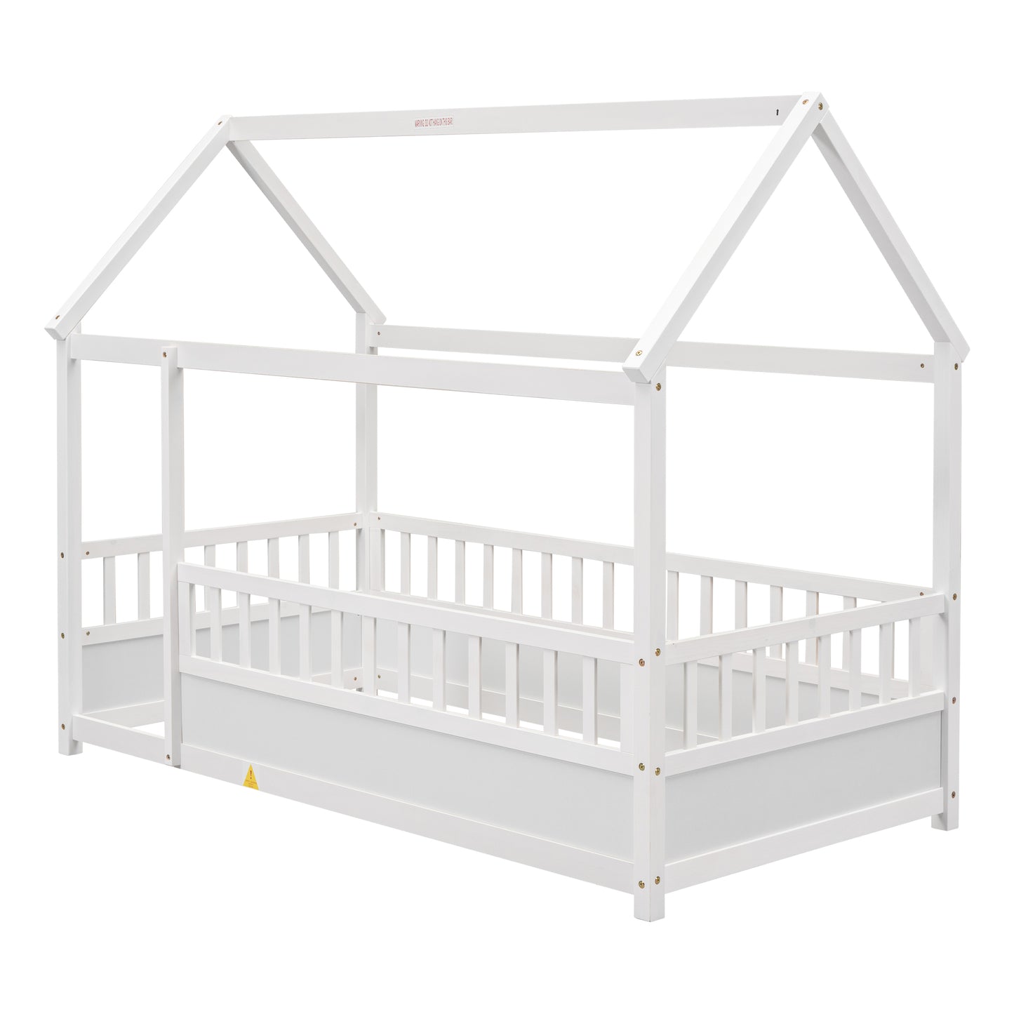 Twin Size Wooden Bed with House Roof Frame, White