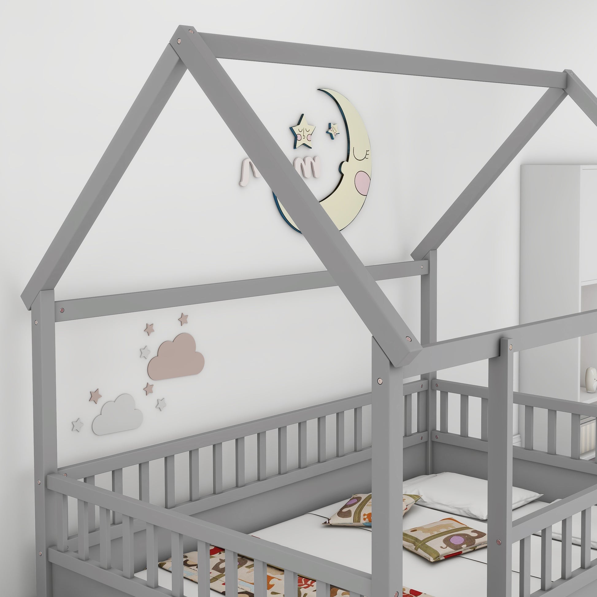 Full Size Grey Wooden Bed Frame - House Design