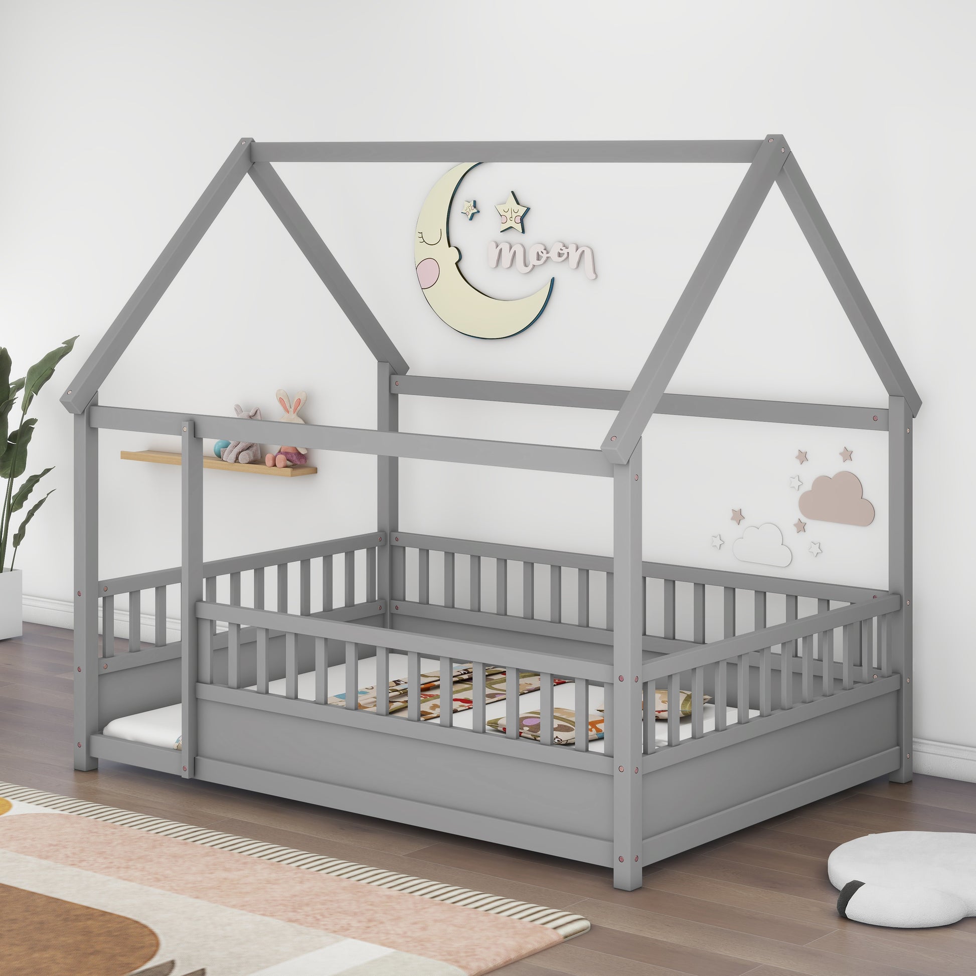 Full Size Grey Wooden Bed Frame - House Design