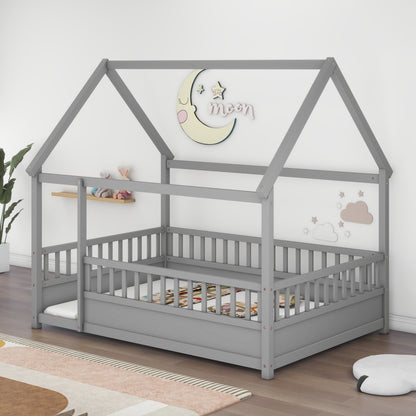 Full Size Grey Wooden Bed Frame - House Design
