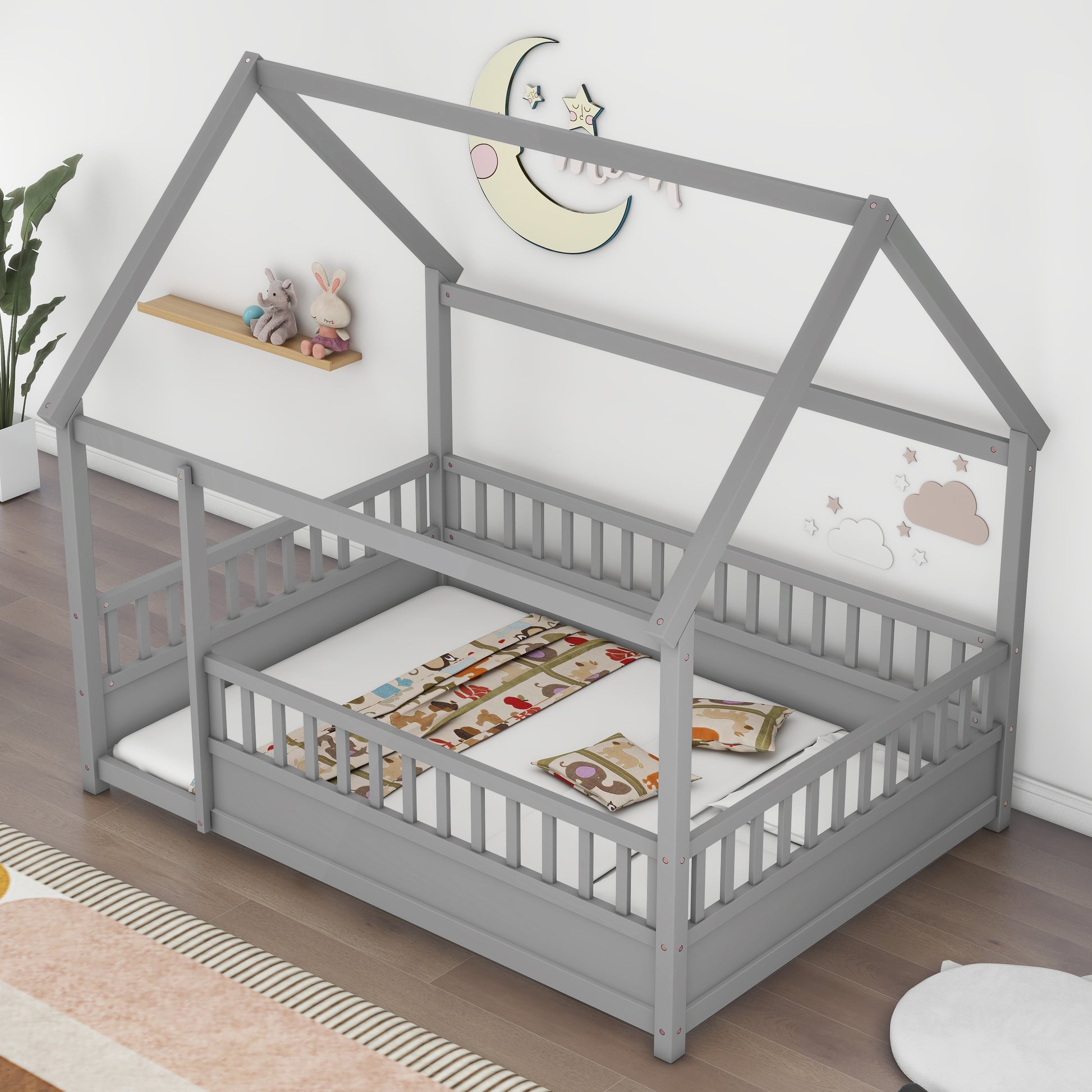 Full Size Grey Wooden Bed Frame - House Design