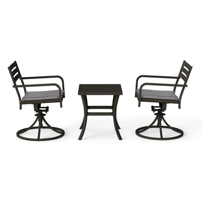 Outdoor Metal Swivel Patio Set - 2 Armchairs & Table