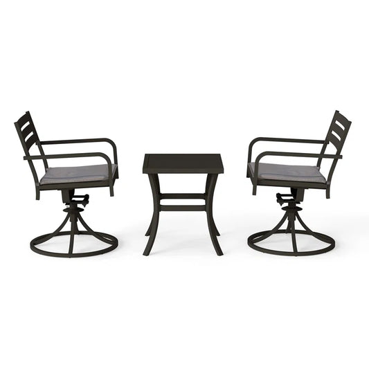 Outdoor Metal Swivel Patio Set - 2 Armchairs & Table