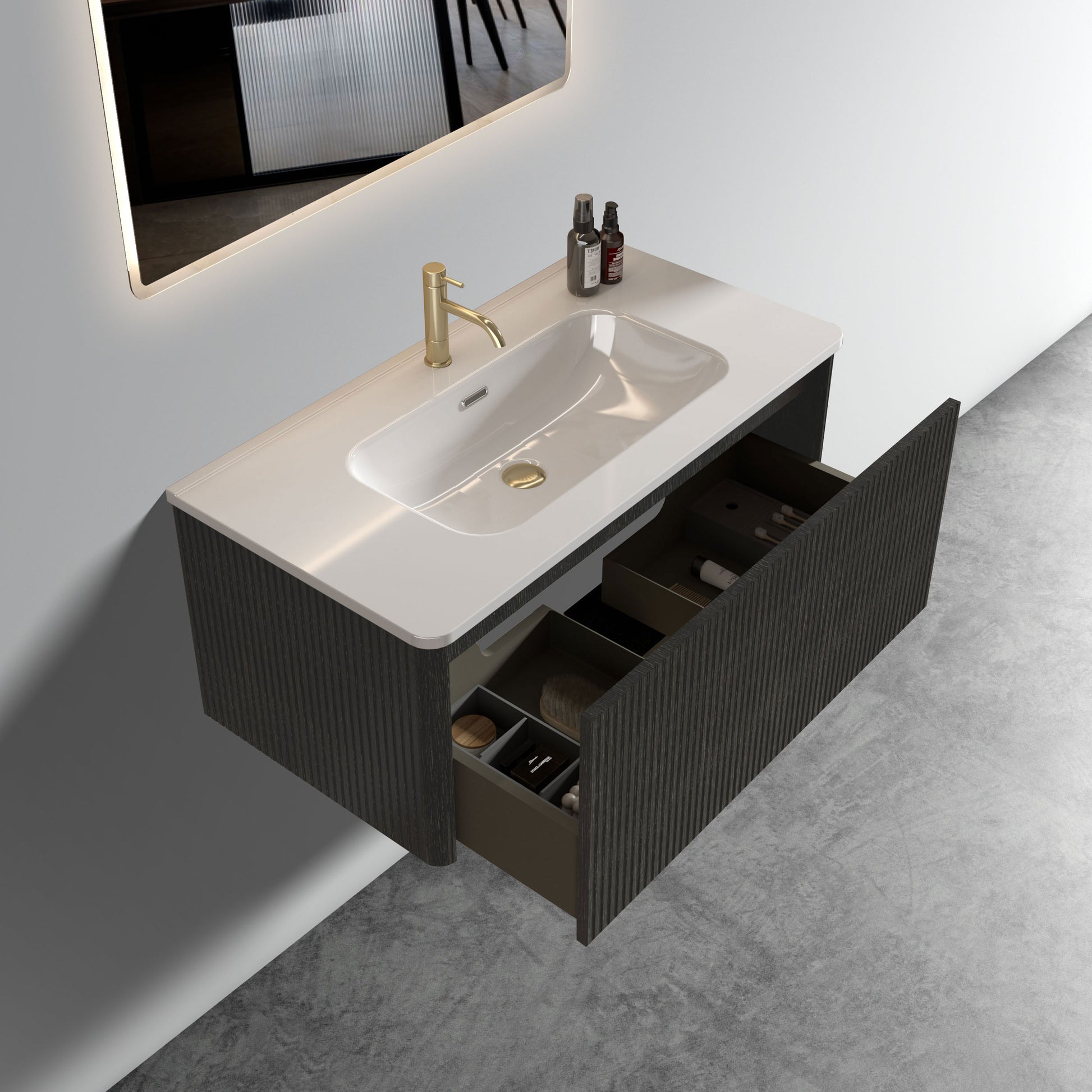 36" Black Melamine Bathroom Vanity with White Sink