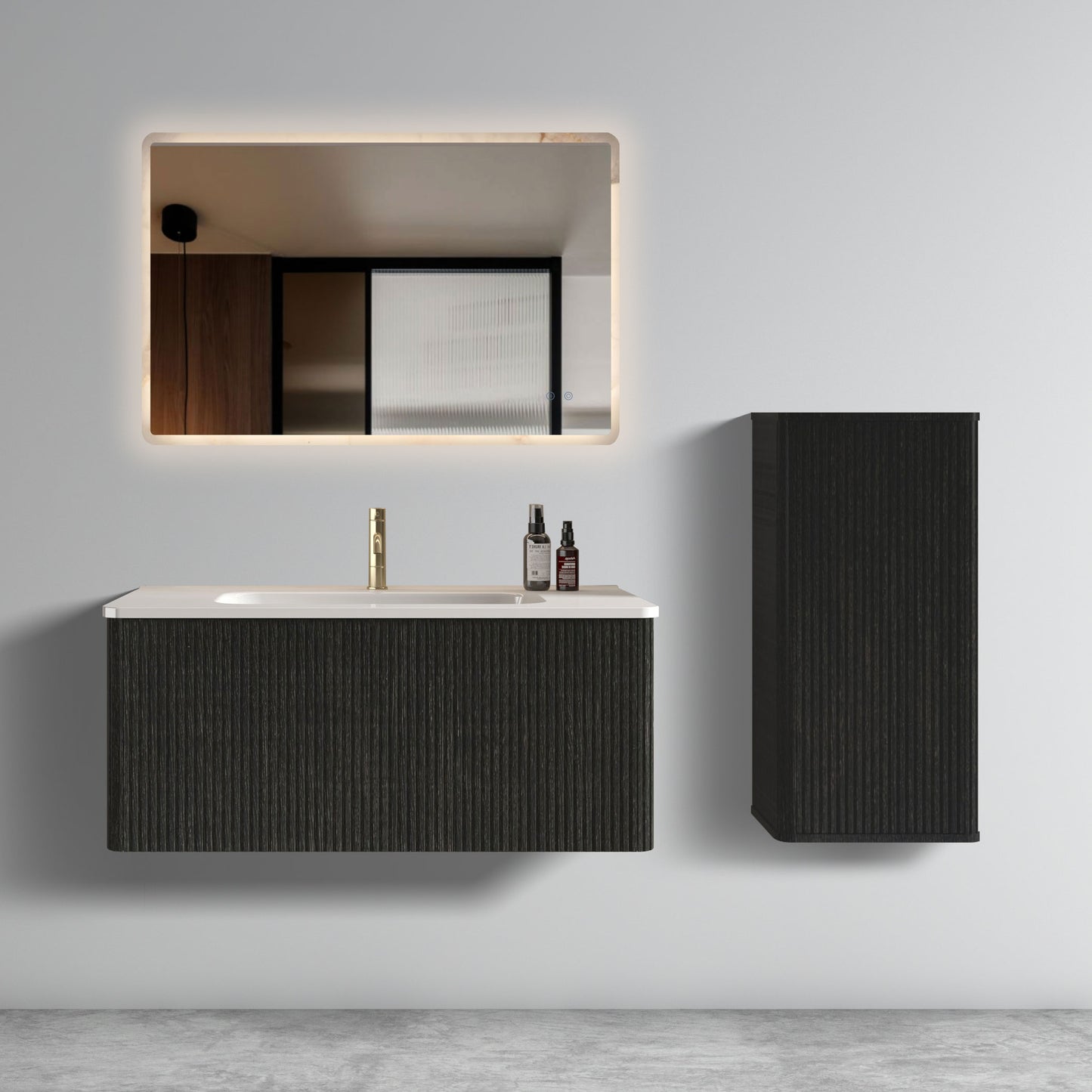 36" Black Melamine Bathroom Vanity with White Sink