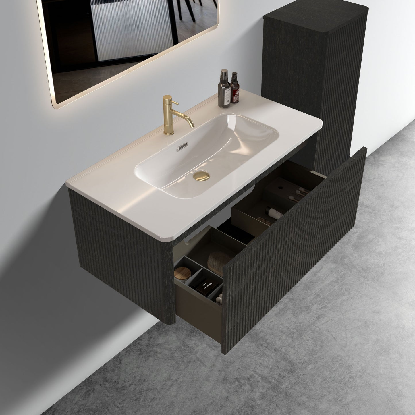 36" Black Melamine Bathroom Vanity with White Sink