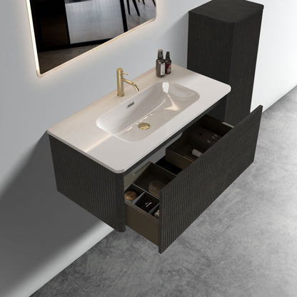 36" Black Melamine Bathroom Vanity with White Sink