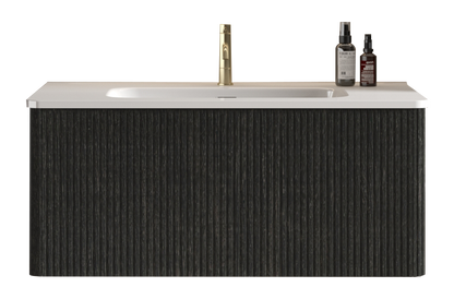 36" Black Melamine Bathroom Vanity with White Sink
