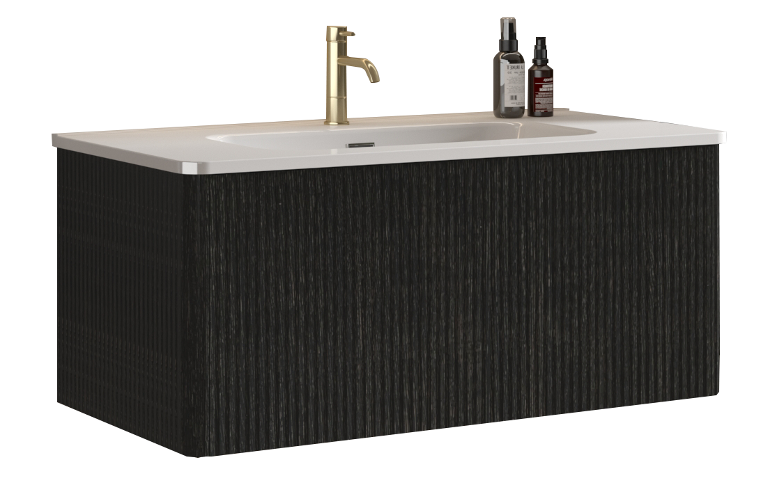 36" Black Melamine Bathroom Vanity with White Sink
