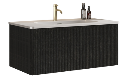 36" Black Melamine Bathroom Vanity with White Sink
