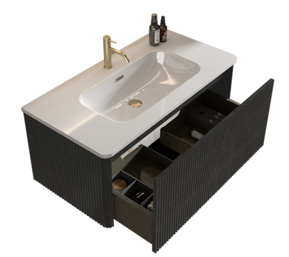 36" Black Melamine Bathroom Vanity with White Sink