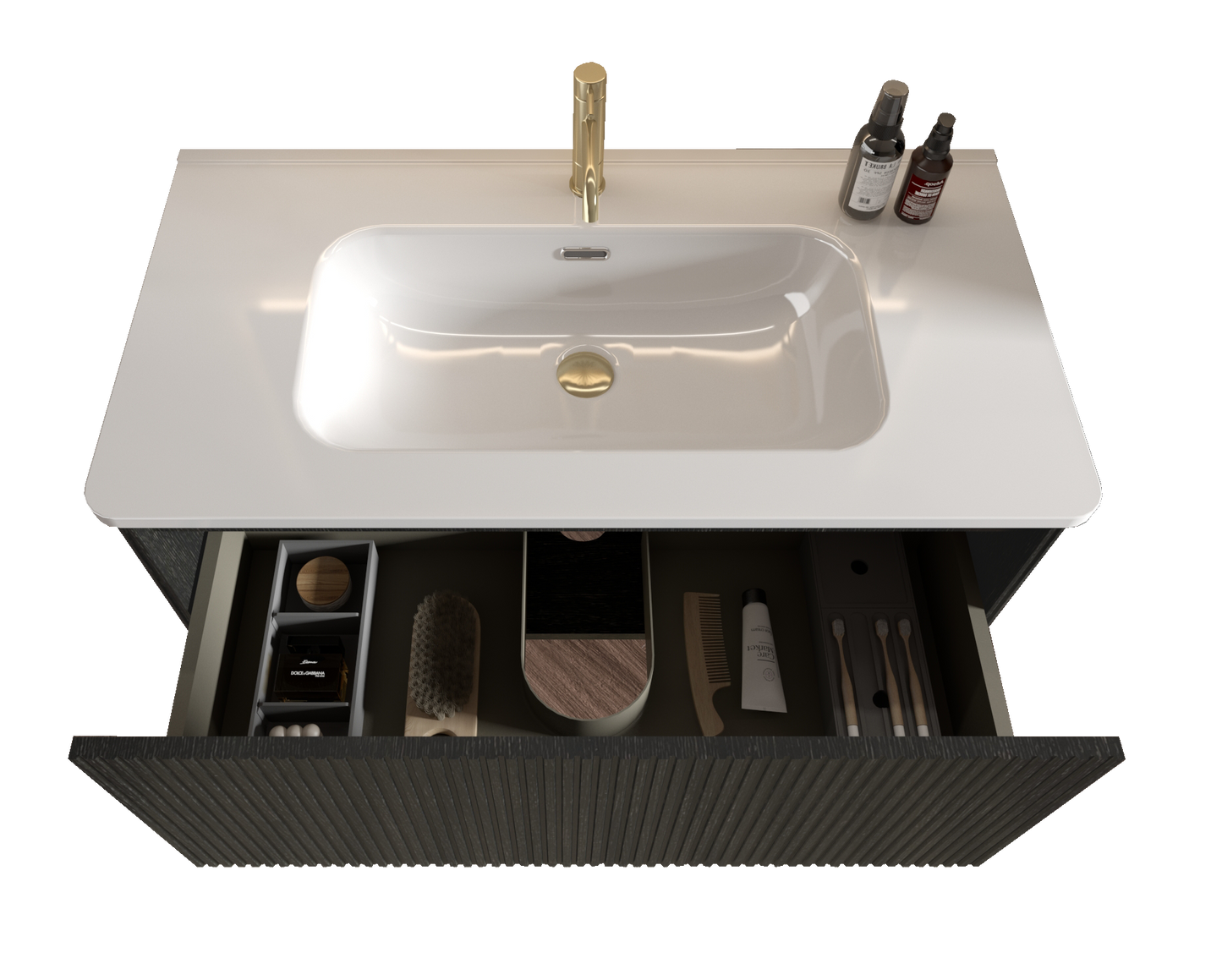 36" Black Melamine Bathroom Vanity with White Sink